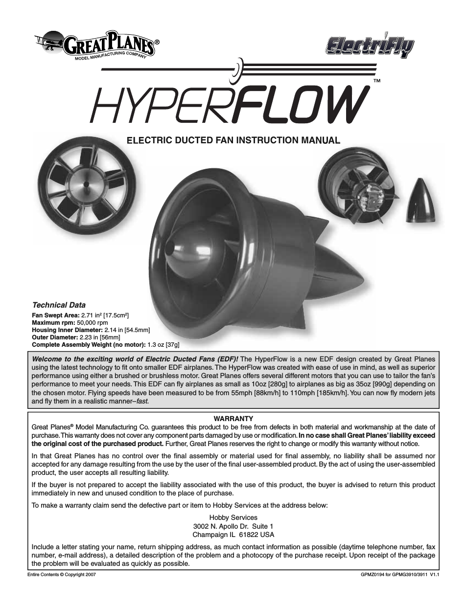 HyperFlow Ducted Fan System - GPMG3910/3911