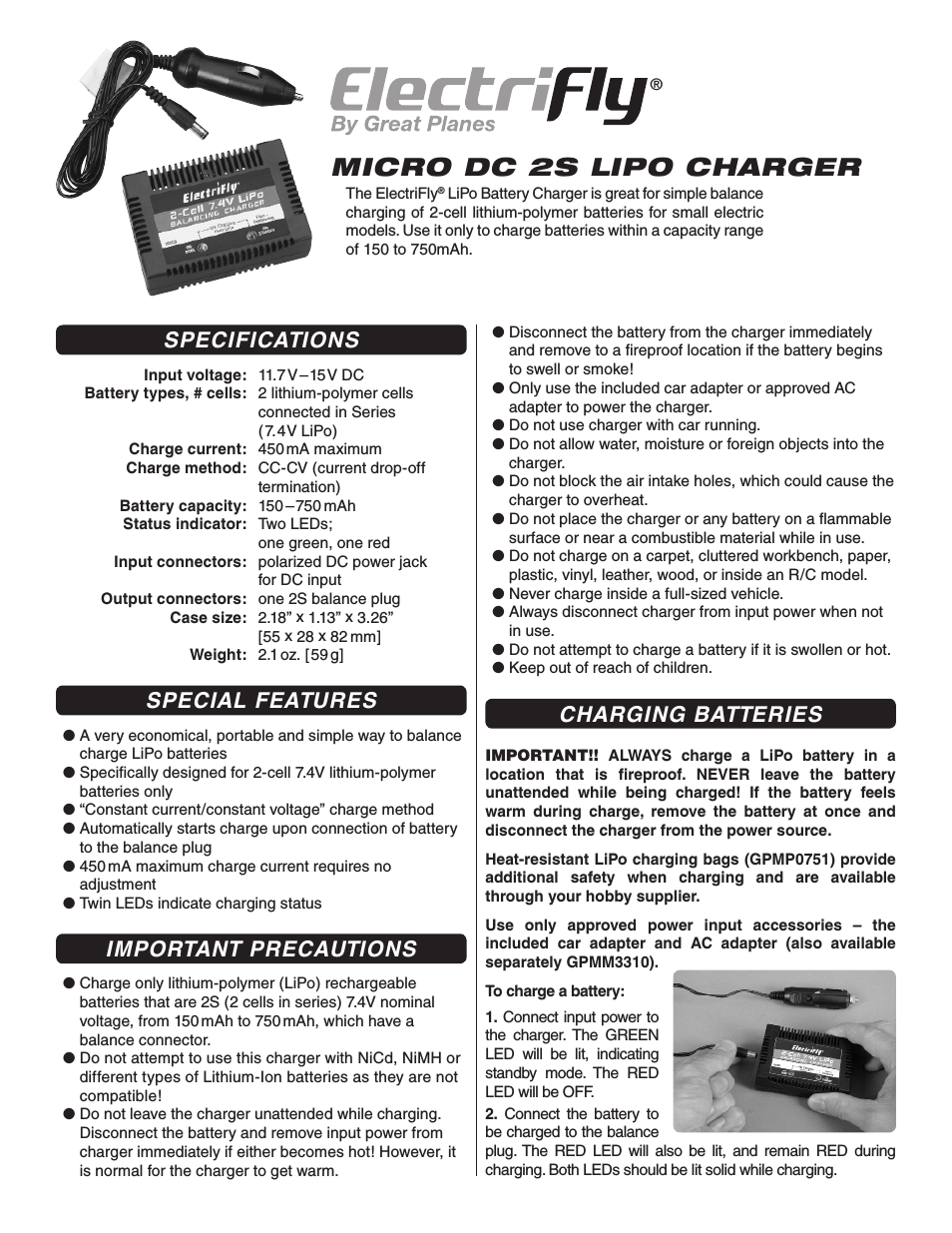 Micro DC 2S LiPo Charger w/Car Adapter - GPMM3322