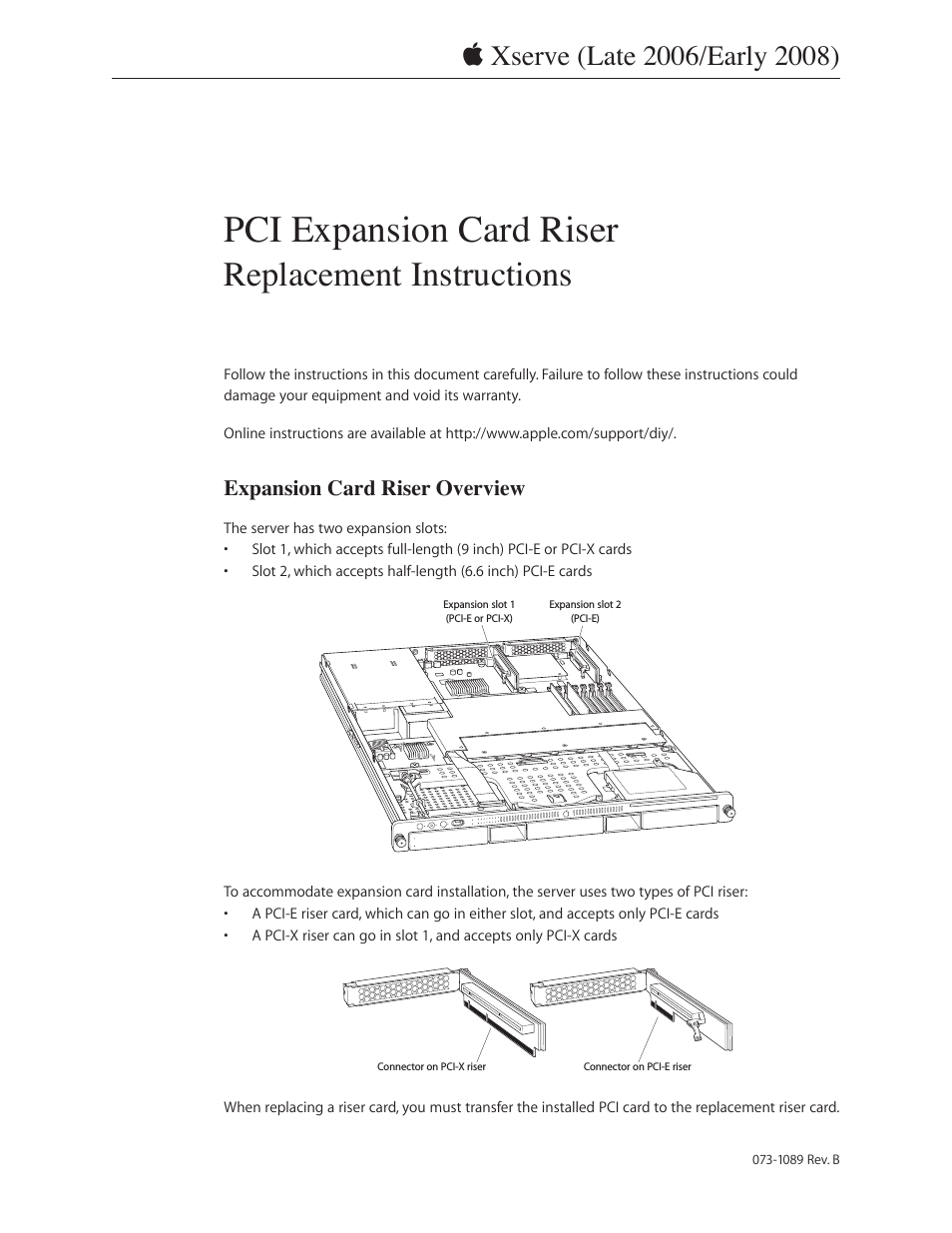 Xserve (Early 2008) DIY Procedure for Expansion Card Riser