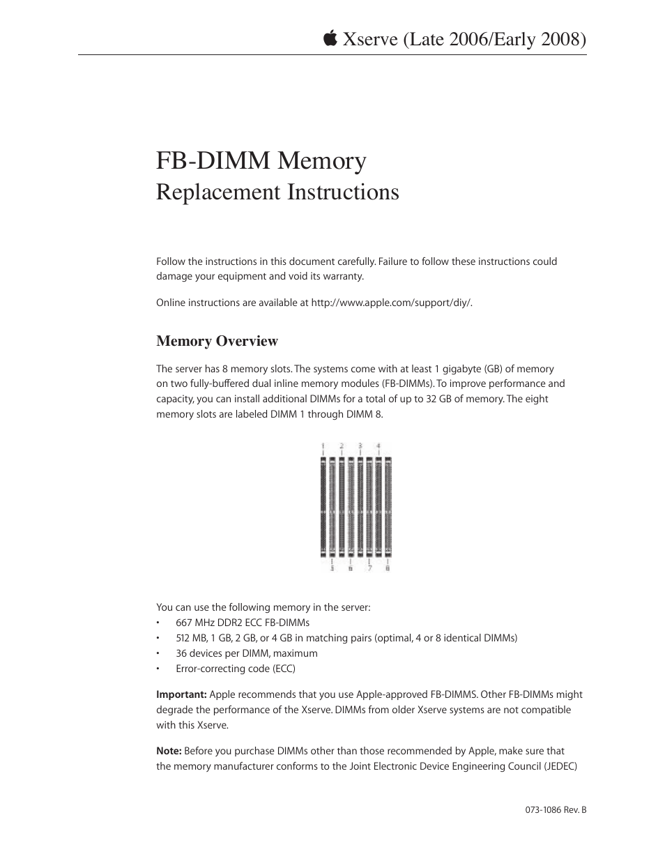 Xserve (Early 2008) DIY Procedure for FB-DIMM Memory