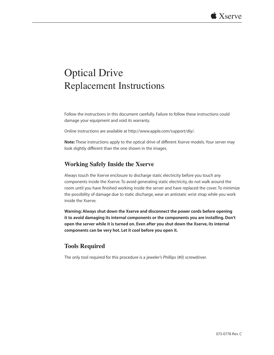 Xserve (Early 2008) DIY Procedure for Optical Drive