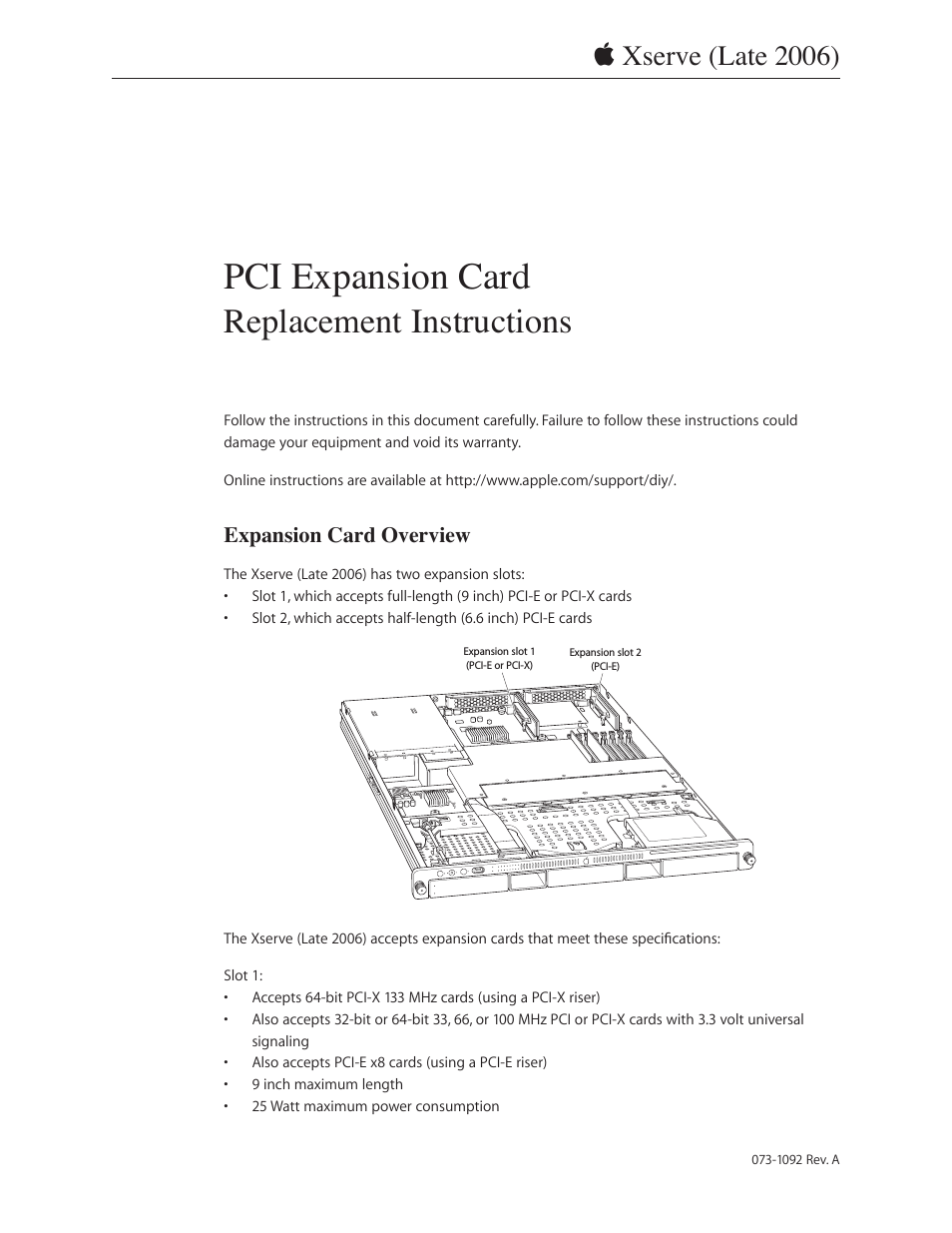 Xserve Intel (Late 2006) DIY Procedure for Expansion Card