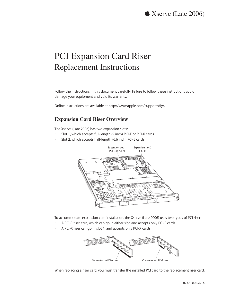 Xserve Intel (Late 2006) DIY Procedure for Expansion Card Riser