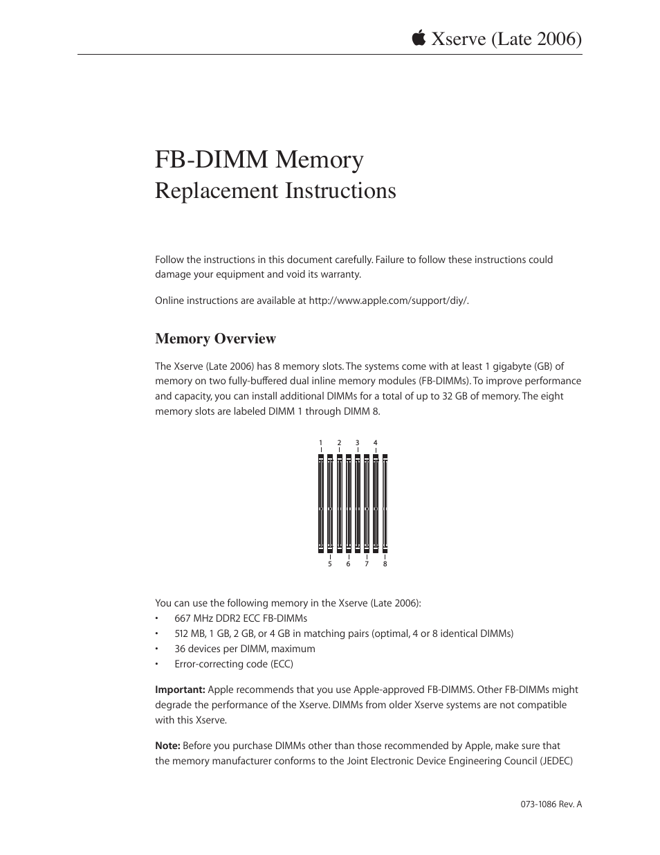 Xserve Intel (Late 2006) DIY Procedure for FB-DIMM Memory