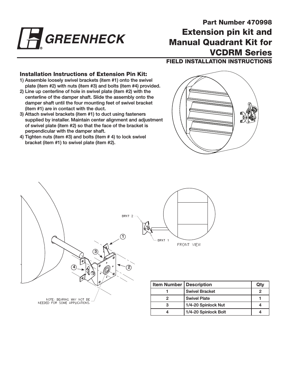 Extension Pin Kit & Manual Quadrant kit for VCDRM (470998)