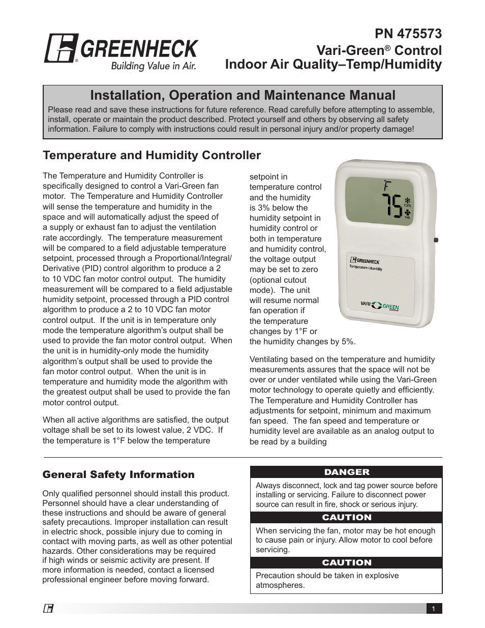 Vari-Green Control - Indoor Air Quality - Temp/Humidity (475573)