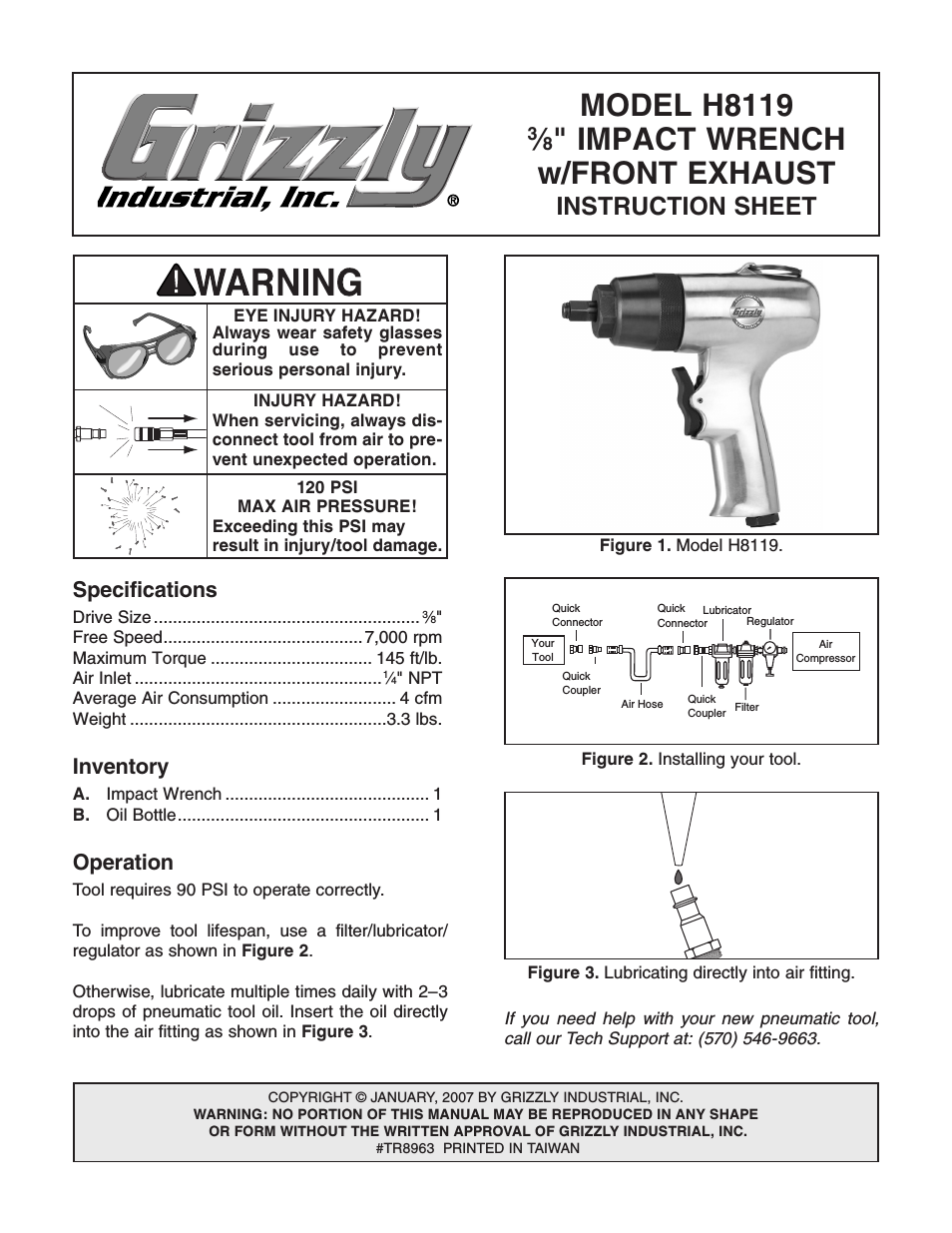 3/8" Impact Wrench w/ Front Exhaust H8119