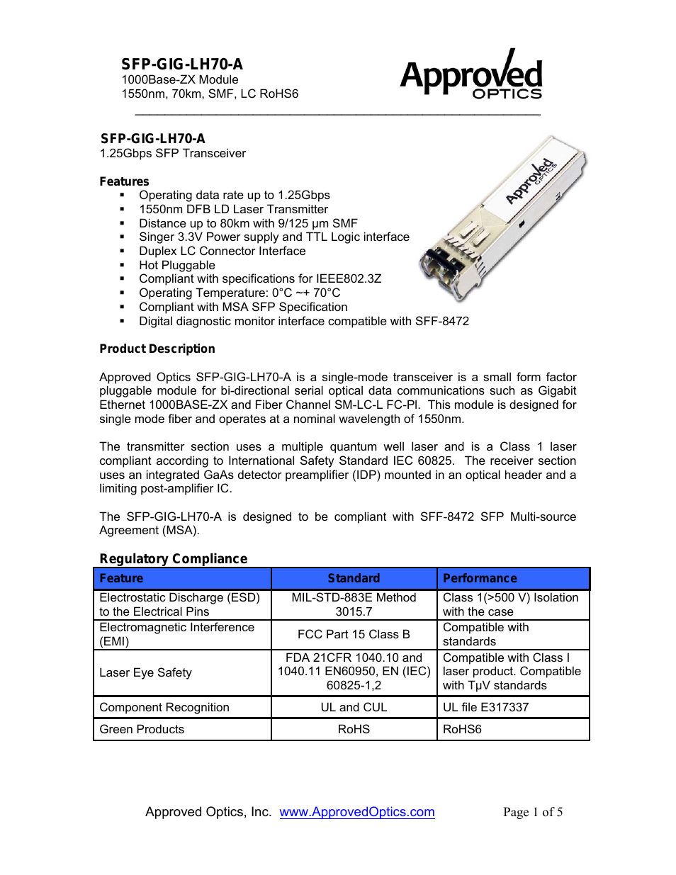 Approved ALCATEL SFP-GIG-LH70