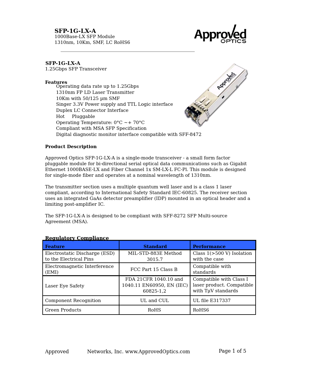 Approved ARISTA SFP-1G-LX