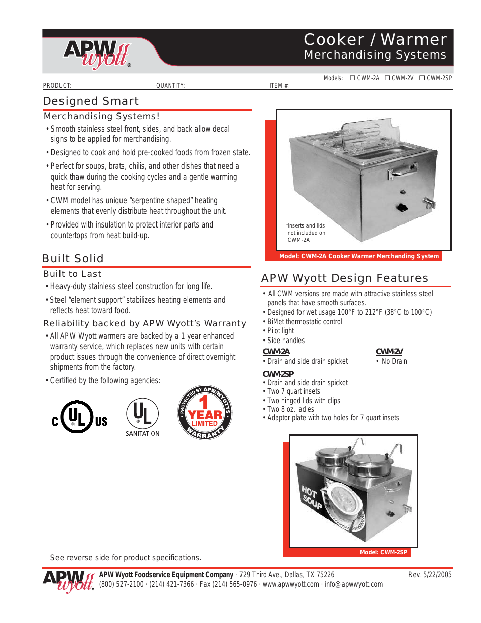 Cooker / Warmer Merchandising Systems CWM-2V