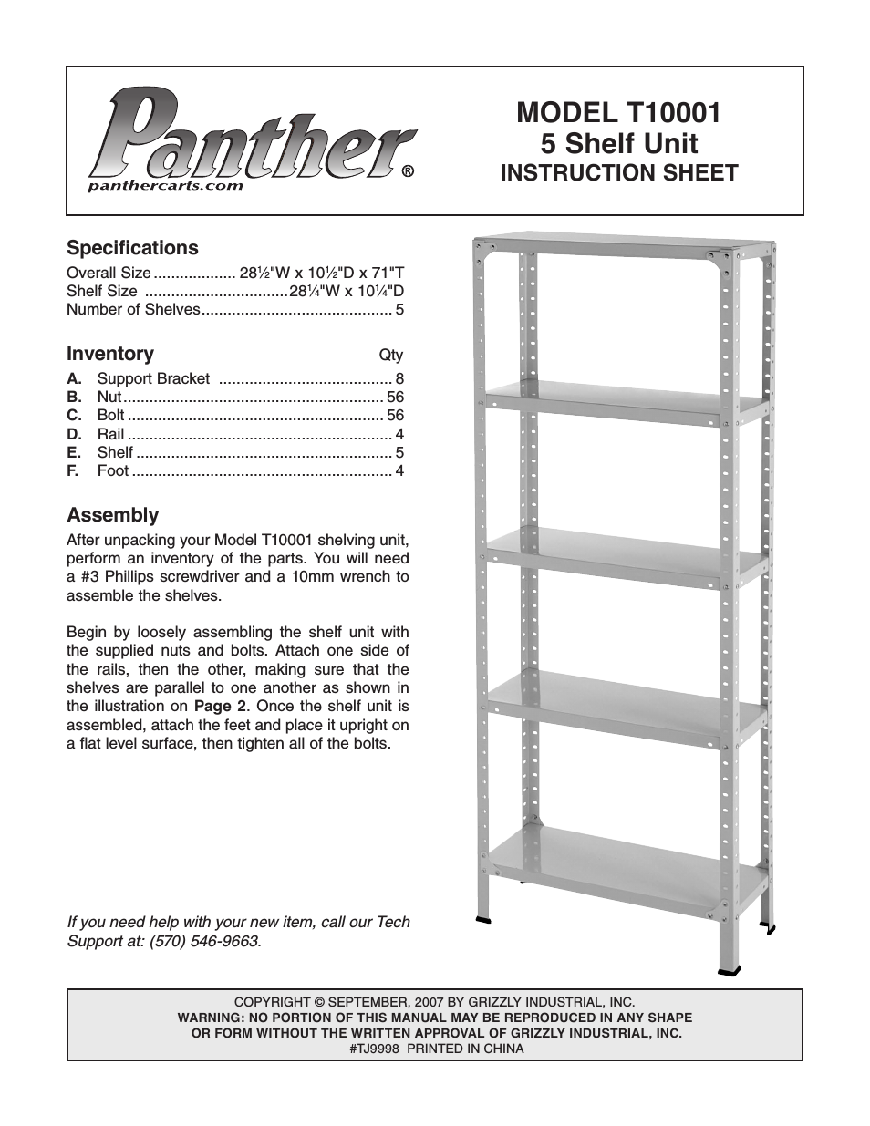 Panther 5 Shelf Unit T10001