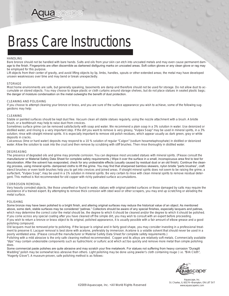 Brass Care Instructions