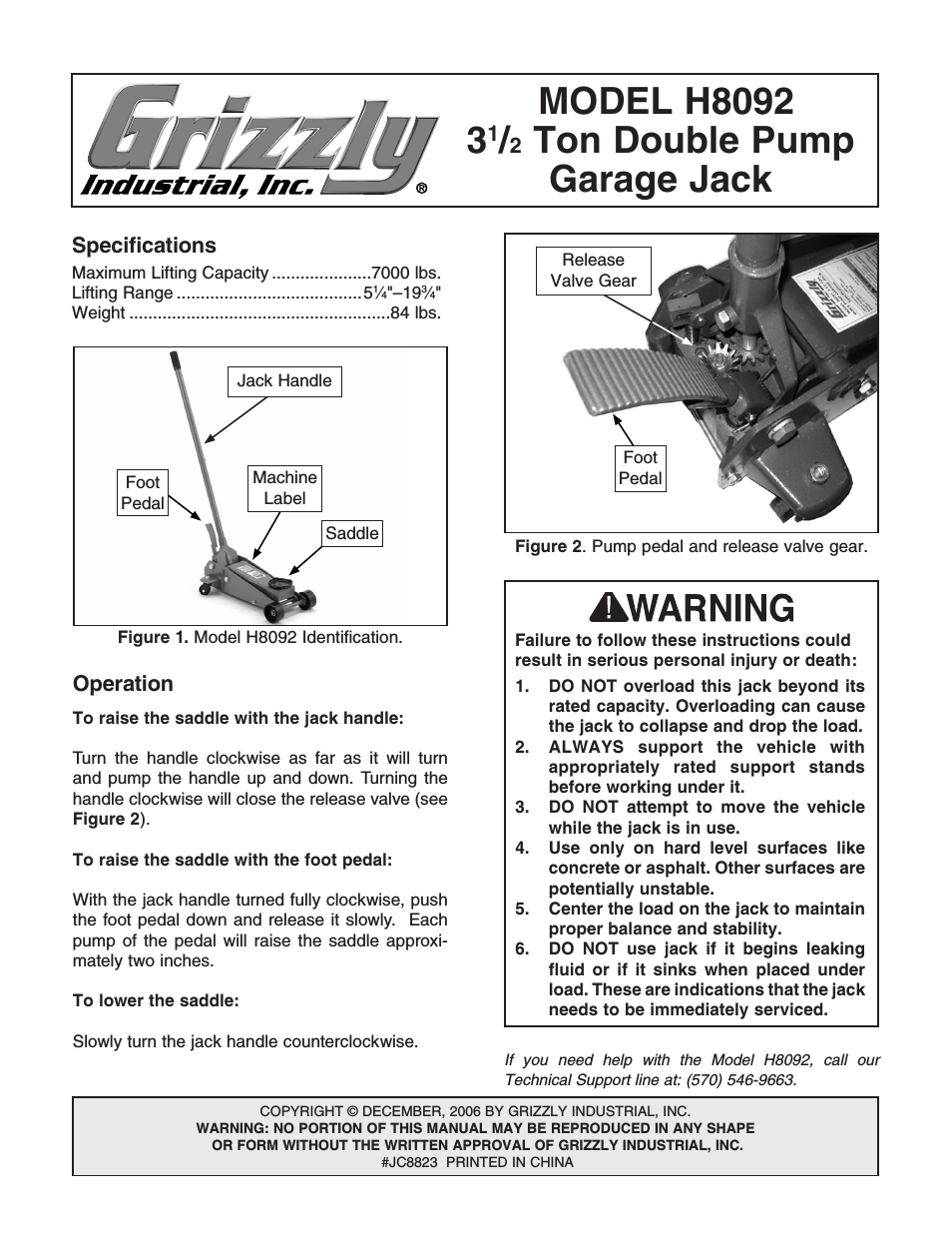 3 1 /2 Ton Double Pump Garage Jack H8092