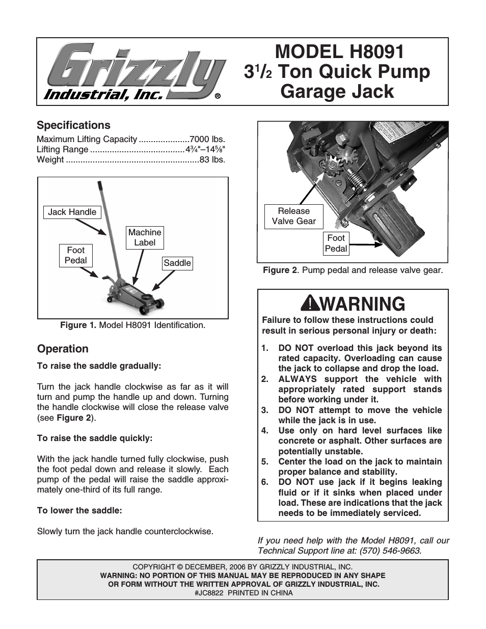 3 1/2 Ton Quick Pump Garage Jack H8091