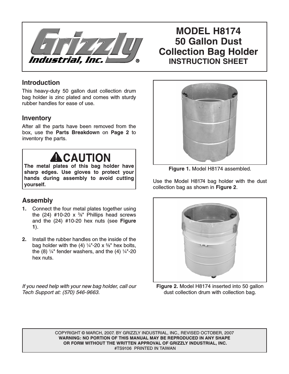 50 Gallon Dust Collection Bag Holder H8174