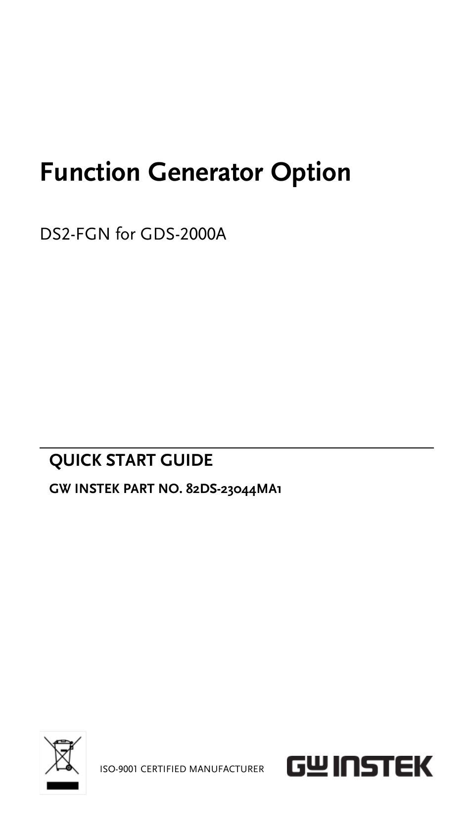 GDS-2000A series Quick start guide for DS2-FGN
