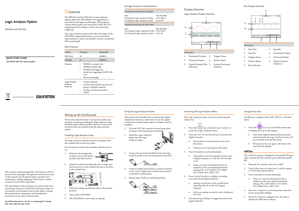 GDS-2000A series Single sheet for LA Quick start guide