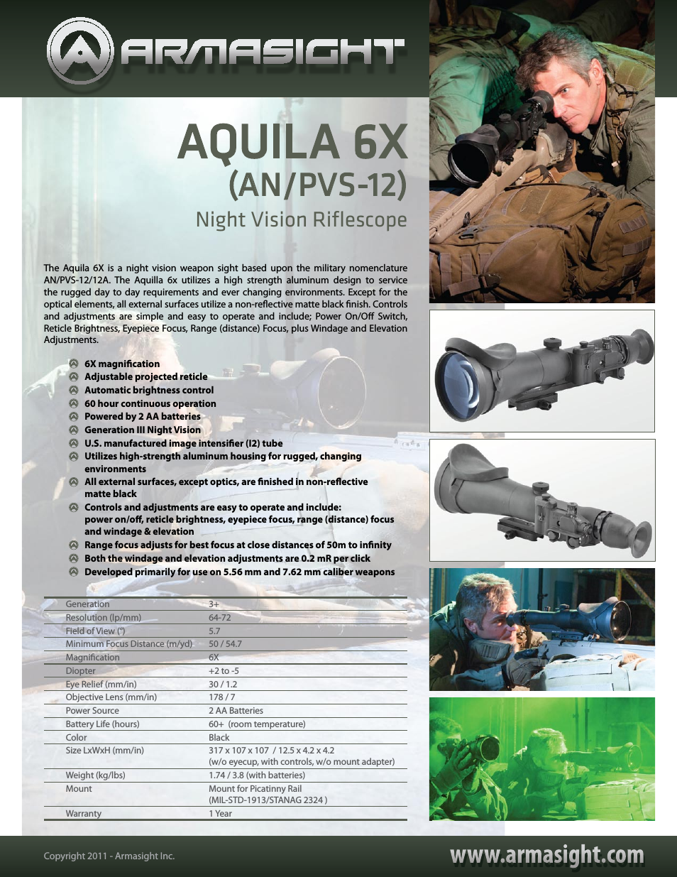 NLWAQUILA6F6DA1 L3 Aquila 6x (AN/PVS-12) GEN3 Night Vision Riflescope