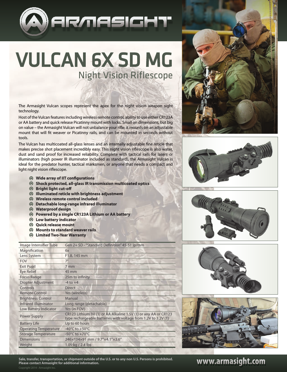 NRWVULCAN629DH1 Vulcan 6x Gen 2+ HD MG Night Vision Riflescope