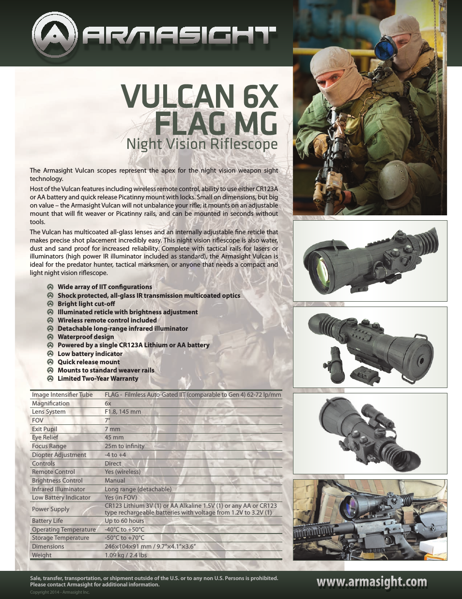 NRWVULCAN6F9DA1 Vulcan 6x FLAG MG Night Vision Riflescope