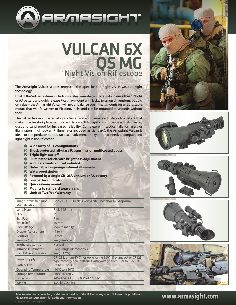 NRWVULCAN6Q9DI1 Vulcan 6x Gen 2+ QS MG Night Vision Riflescope