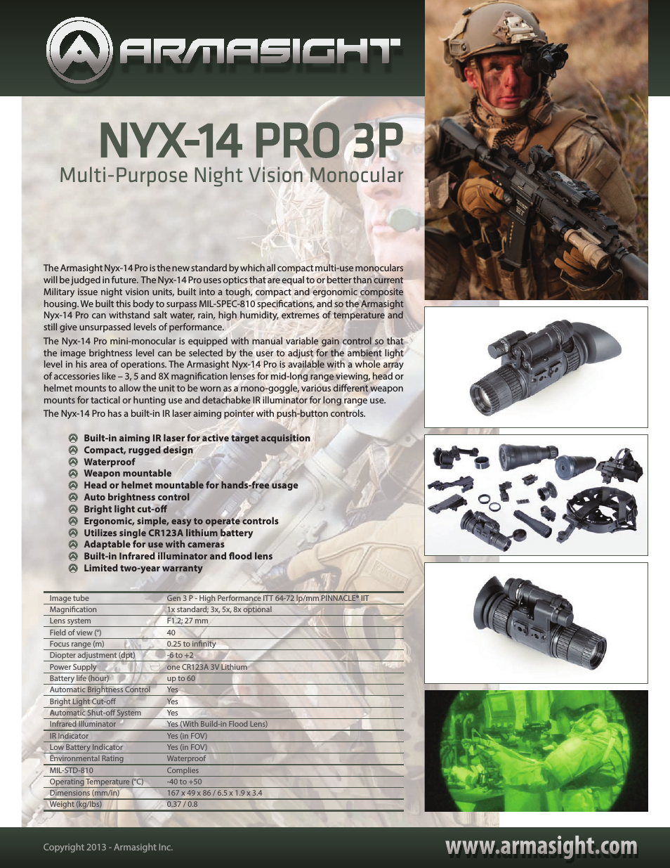 NSMNYX14P1P6DA1 NYX-14 Pro Gen 3P Night Vision Monocular