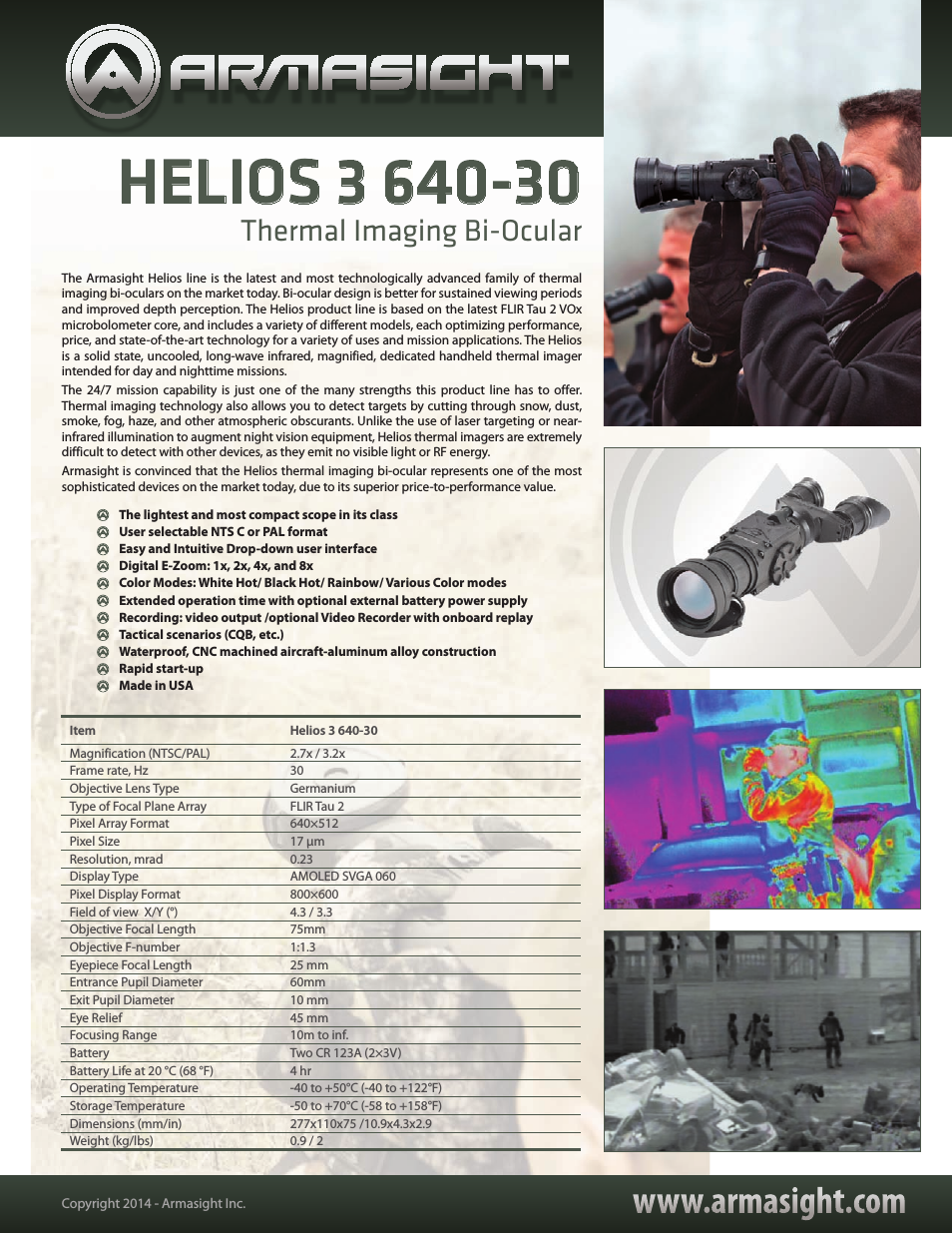TAT163BN7HELI31 Helios 640 3-24x75 (30Hz) Thermal Imaging Bi-Ocular
