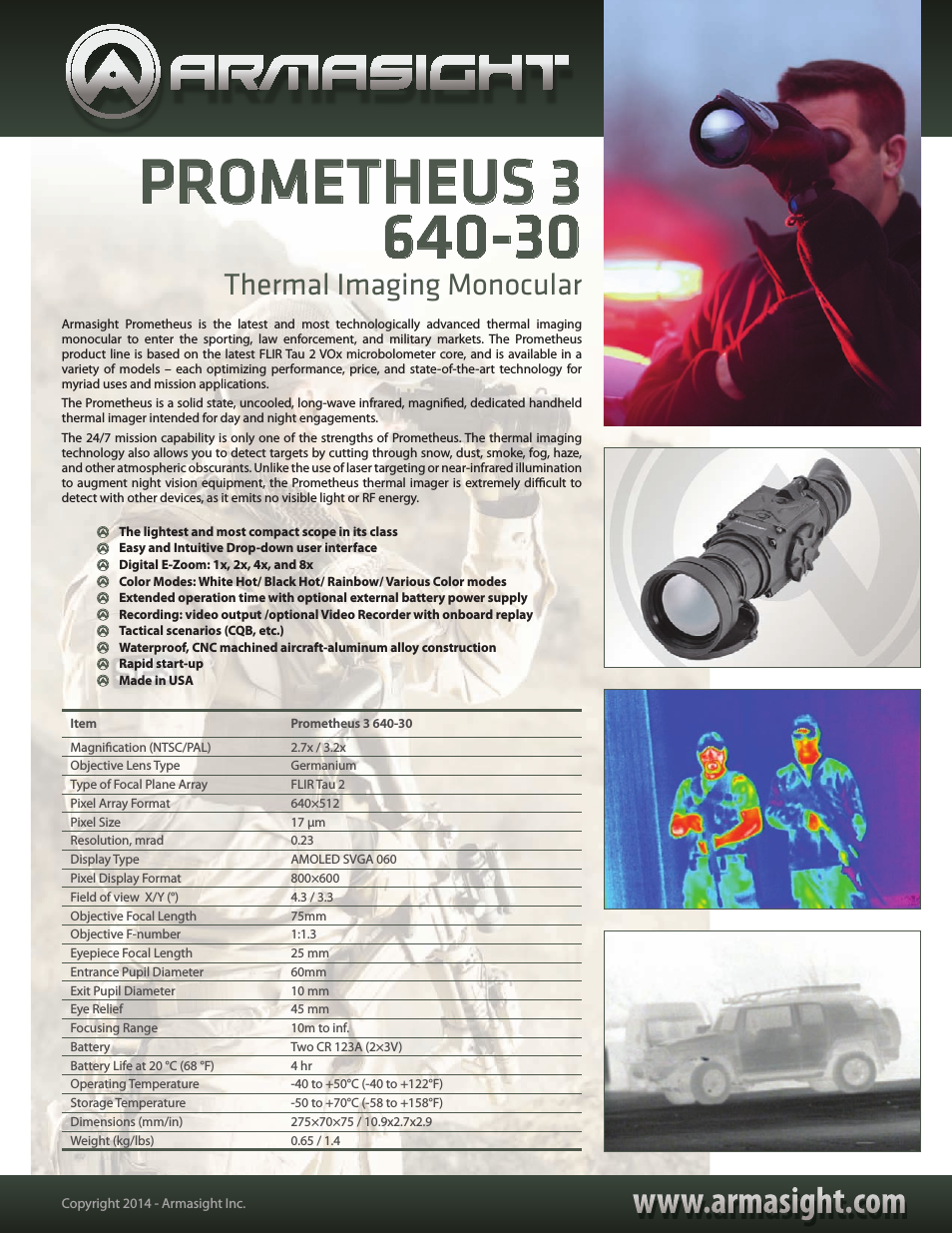 TAT163MN7PROM31 Prometheus 640 3-24x75 (30Hz) Thermal Imaging Monocular
