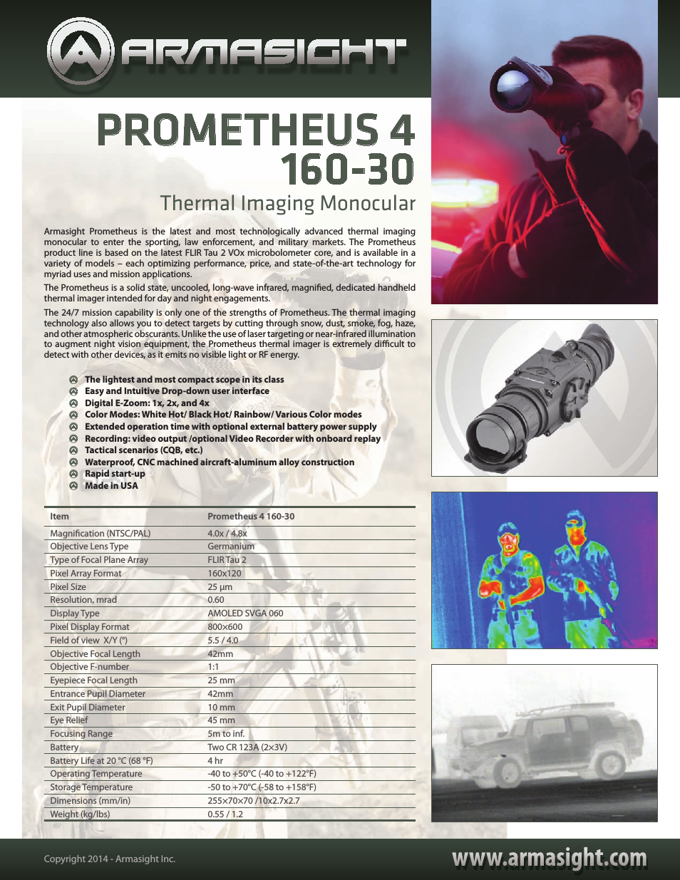 TAT216MN4PROM41 Prometheus 160 4-8x42 (60Hz) Thermal Imaging Monocular