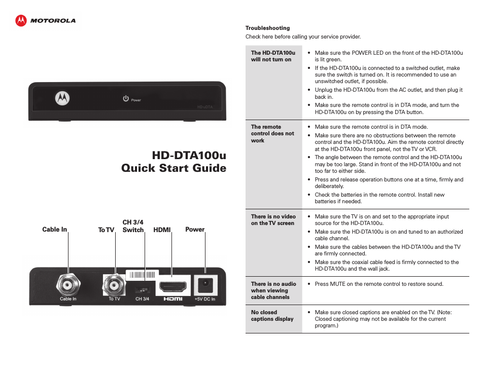 HD-DTA100u Quick Start Guide