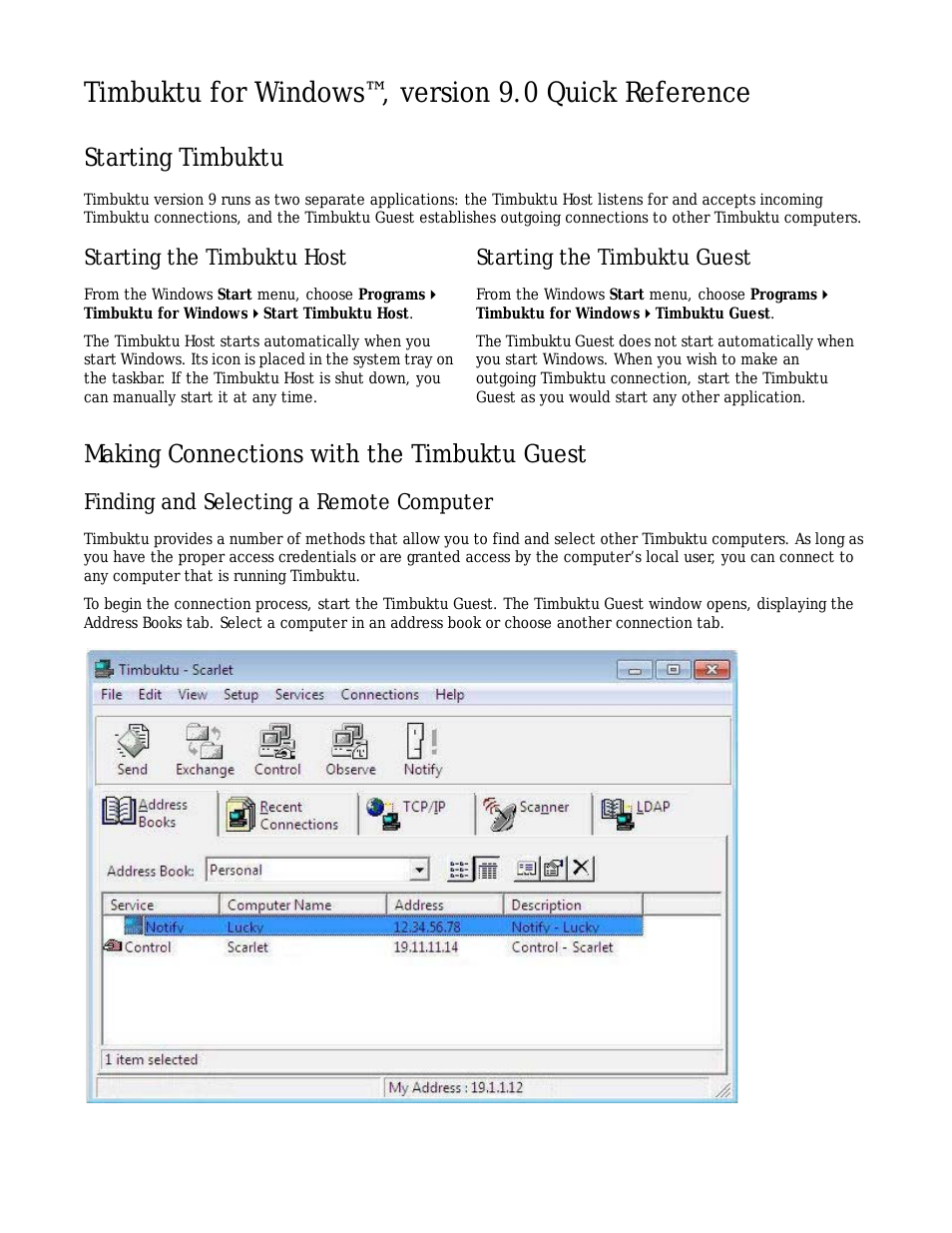 Timbuktu for Windows v9.0.2- At a Glance Guide
