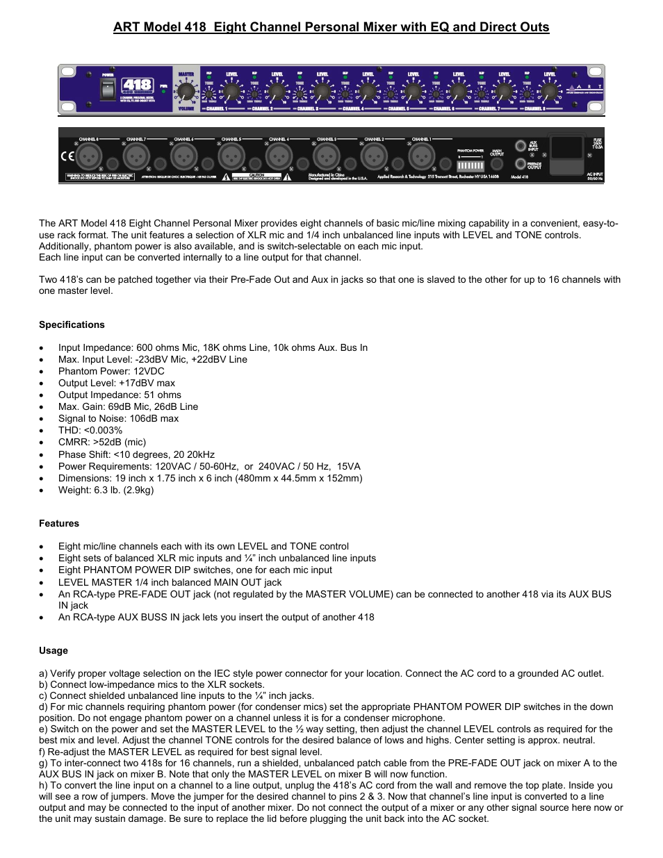 418 - Eight Channel Mixer w/ EQ and Direct Outs