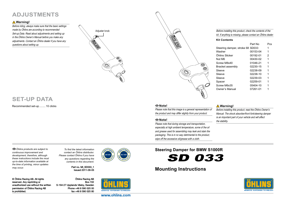 Ohlins Steering Damper S1000RR (10-11)
