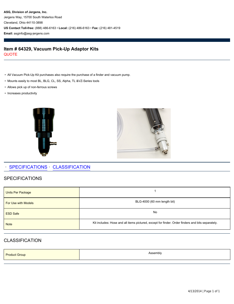 64329 Vacuum Pick-Up Adaptor Kits