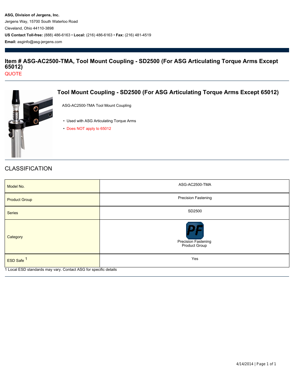 ASG-AC2500-TMA Tool Mount Coupling - SD2500