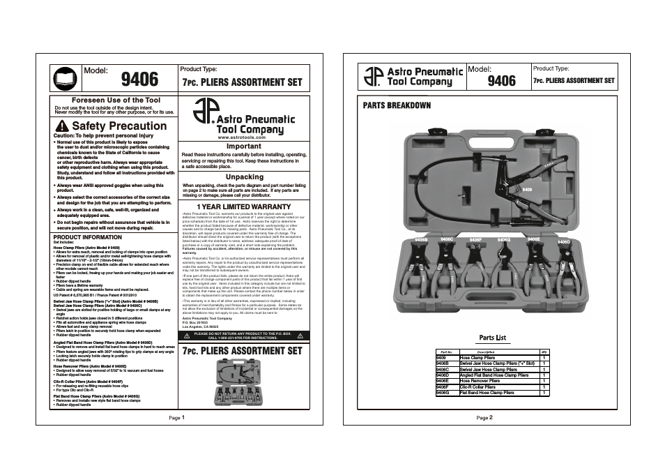 9406 7pc. Hose Clamp Pliers Assortment Kit