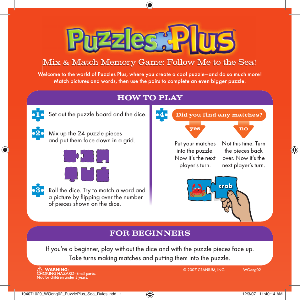 Puzzles Plus Mix & Match Memory Game