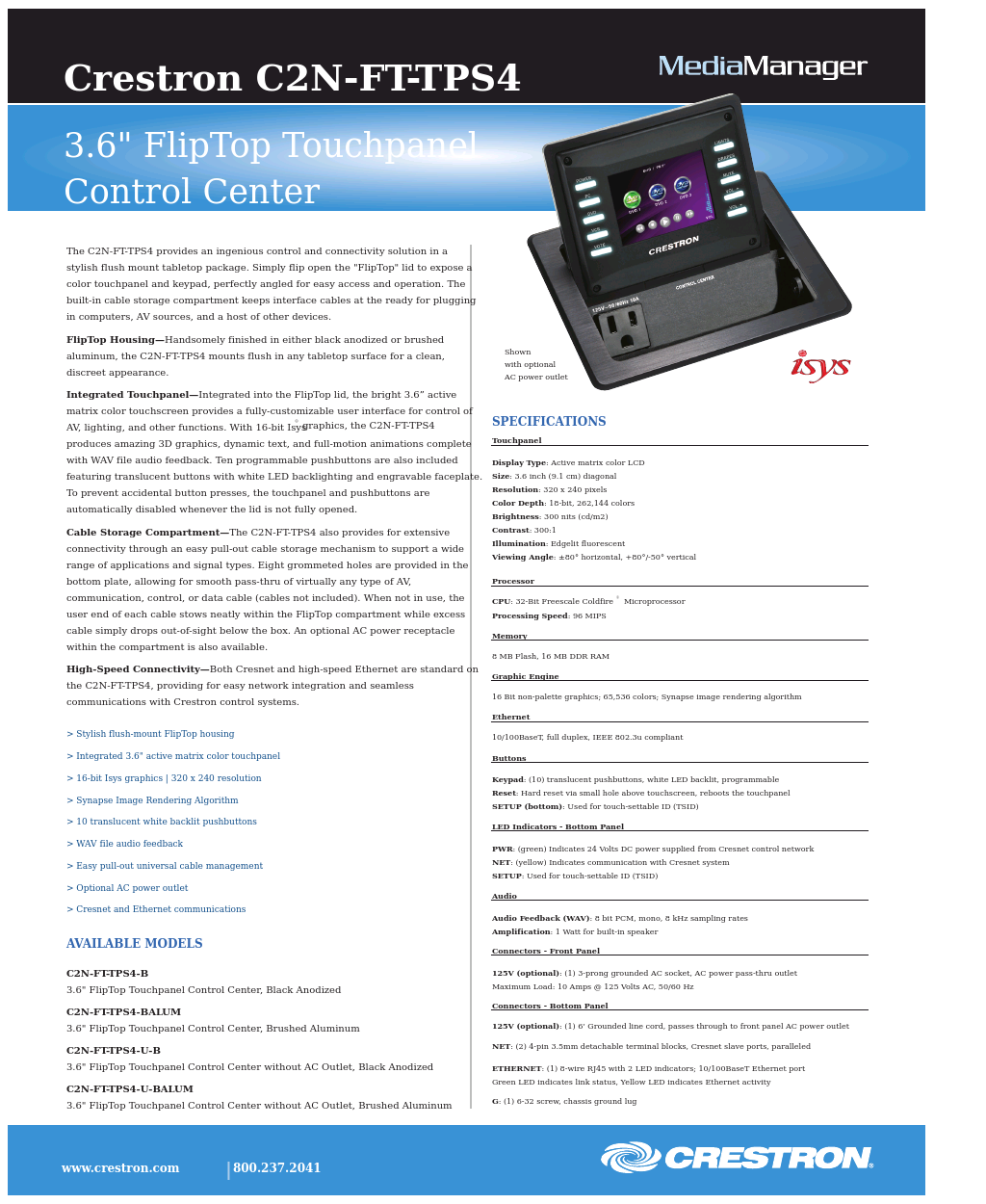 3.6" FlipTop Touchpanel Control Center C2N-FT-TPS4
