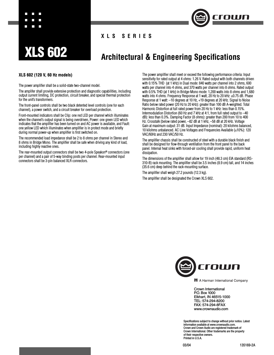 XLS SERIES XLS 602