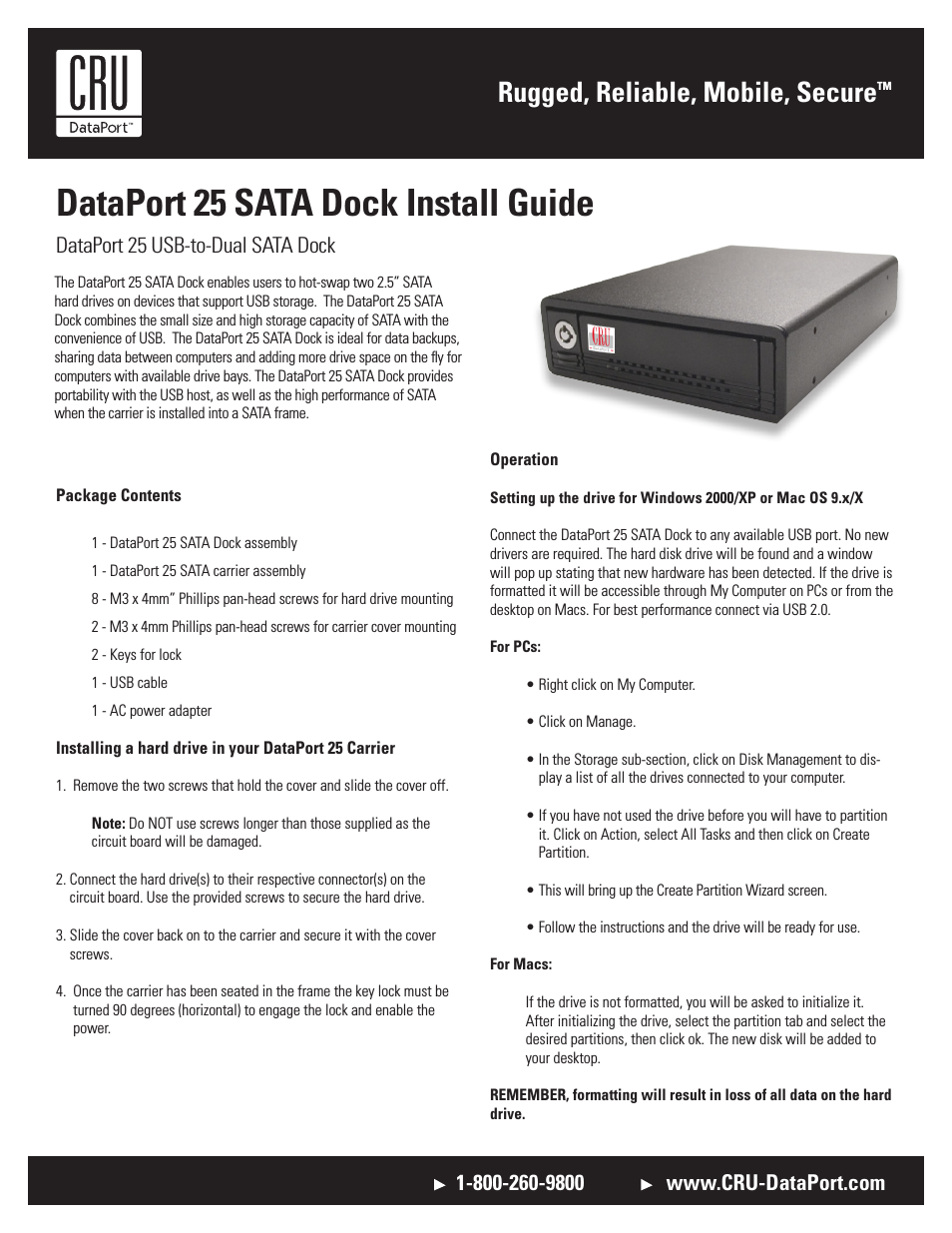 DataPort 25 SATA Rugged Dock USB 2.0