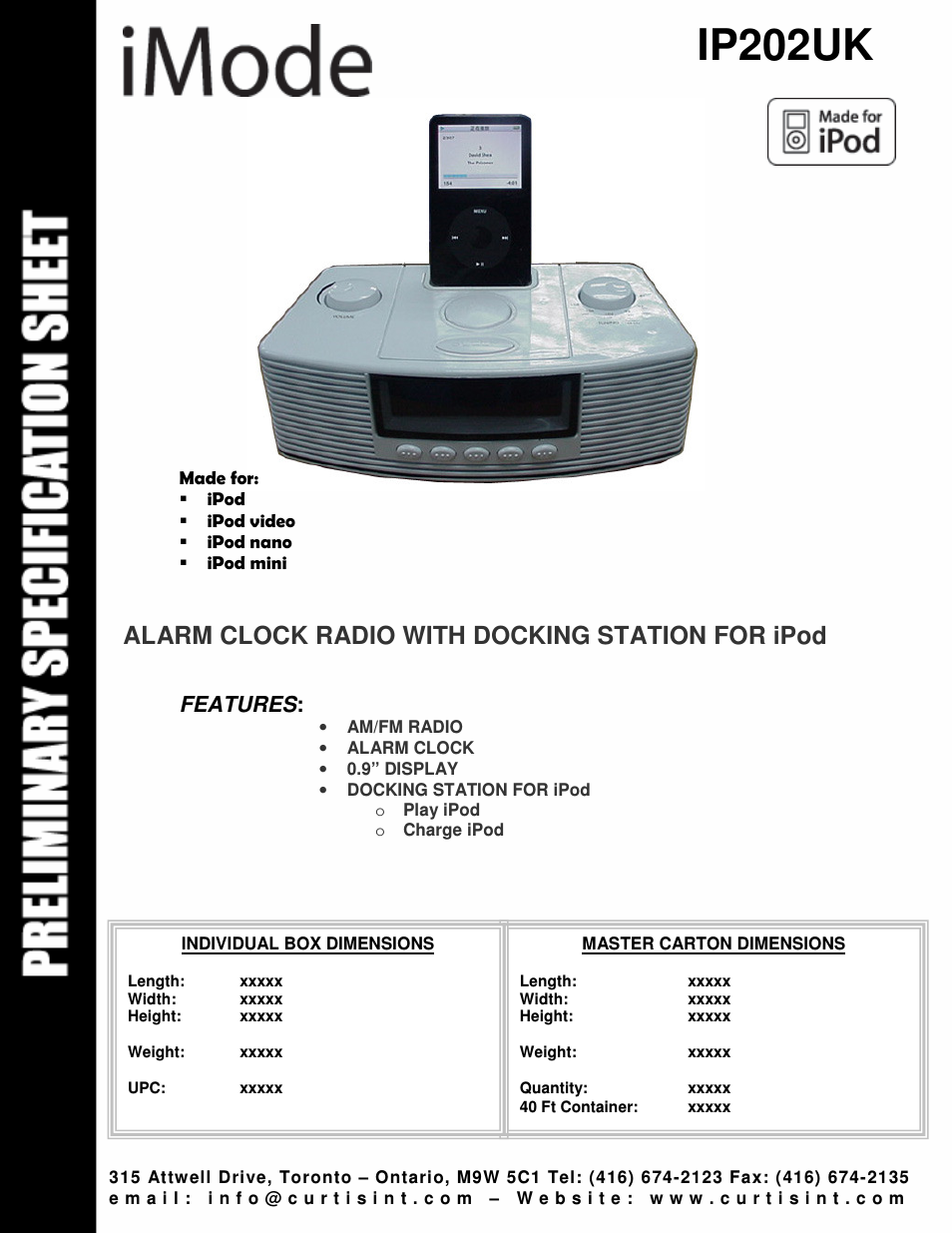Alarm Clock Radio with Docking Station for Ipod IP202UK