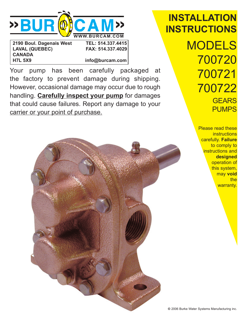 700720 BRASS GEAR PUMP 1/2 SUCTION AND DISCHARGE