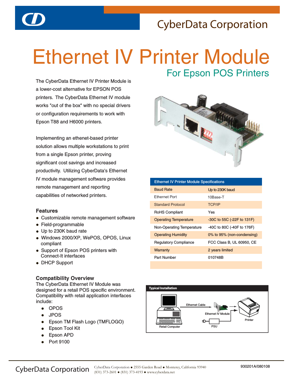 Ethernet IV Printer Module