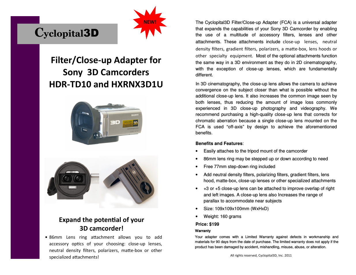 Sony HDR-TD10 & HXRNX3D1U Filter/Close-up Adapter