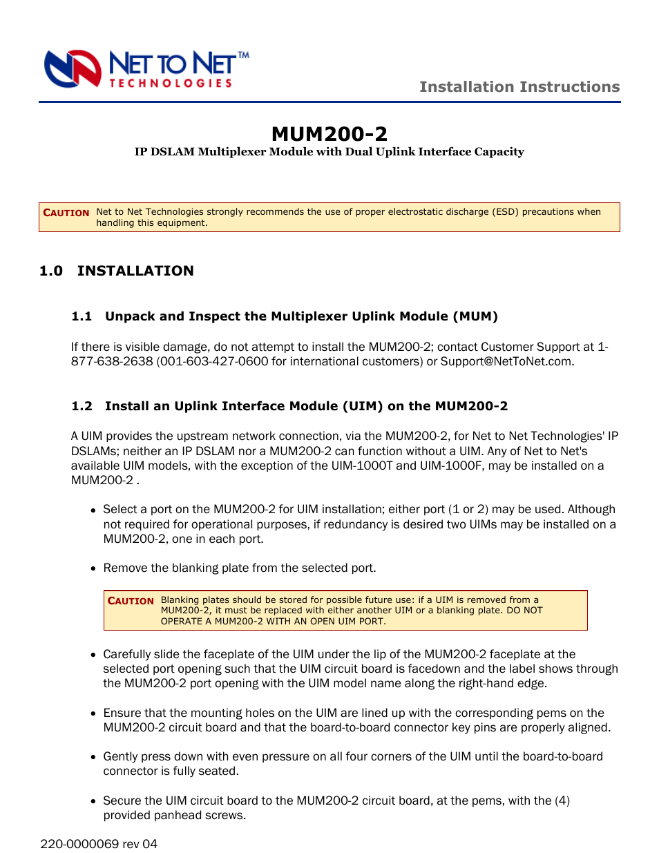 IP DSLAM Multiplexer Module MUM200-2