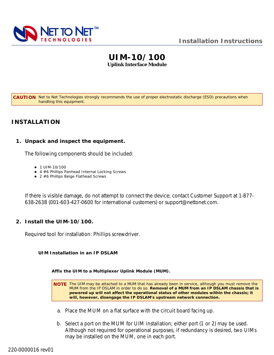 Uplink Interface Module UIM-10/100