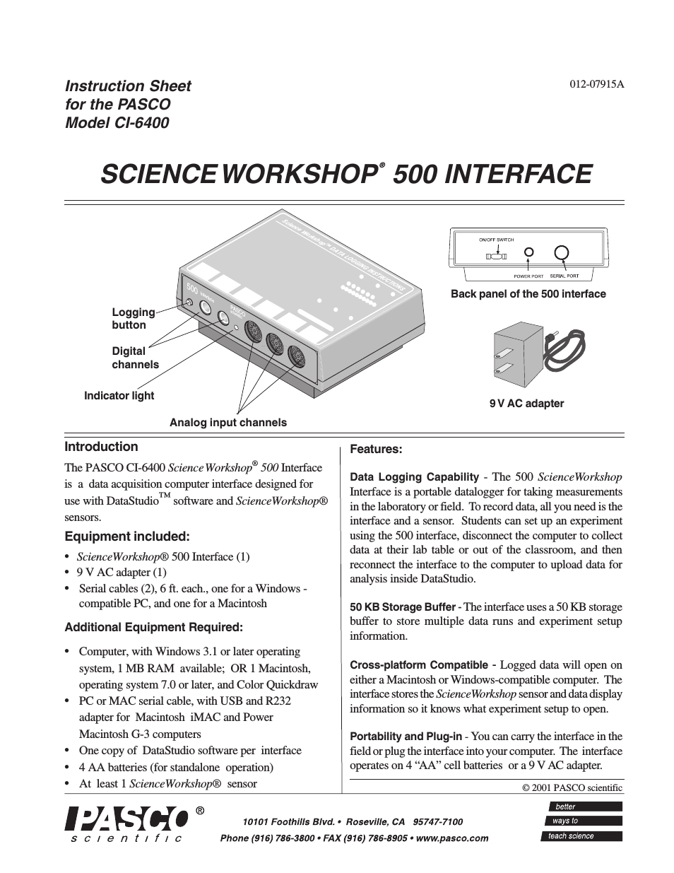 CI-6400 SCIENCEWORKSHOP 500 INTERFACE