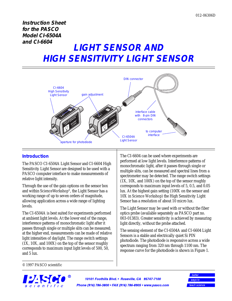 CI-6604 HIGH SENSITIVITY LIGHT SENSOR