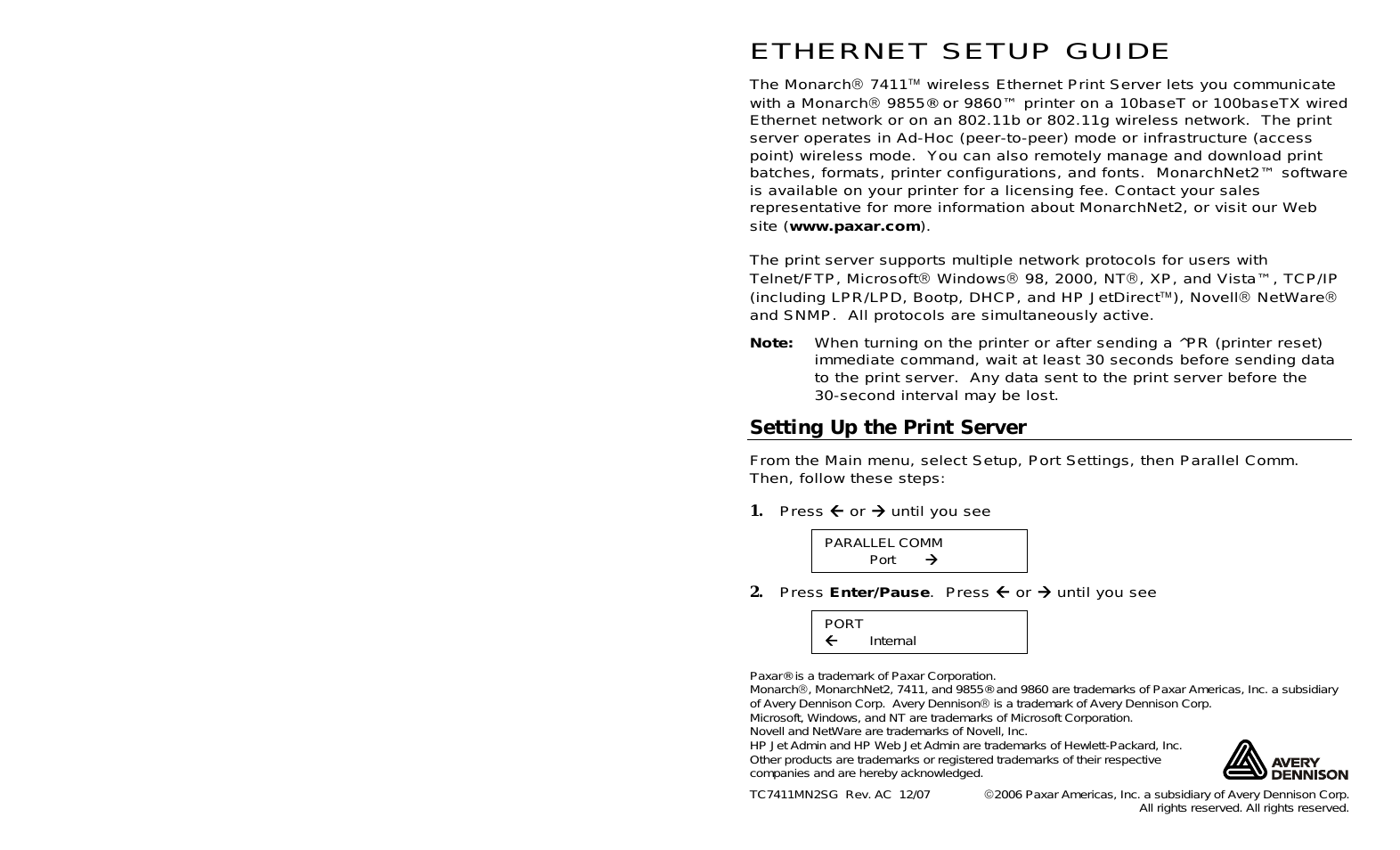 Wireless Ethernet Print Server Monarch 7411