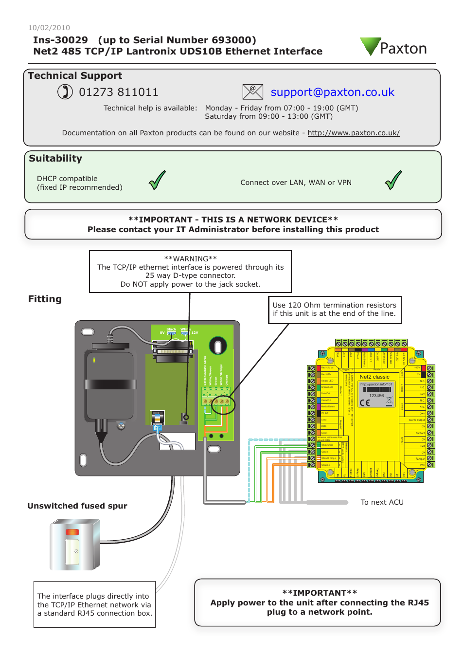 Net2 485 TCP/IP Lantronix UDS10B Ethernet Interface